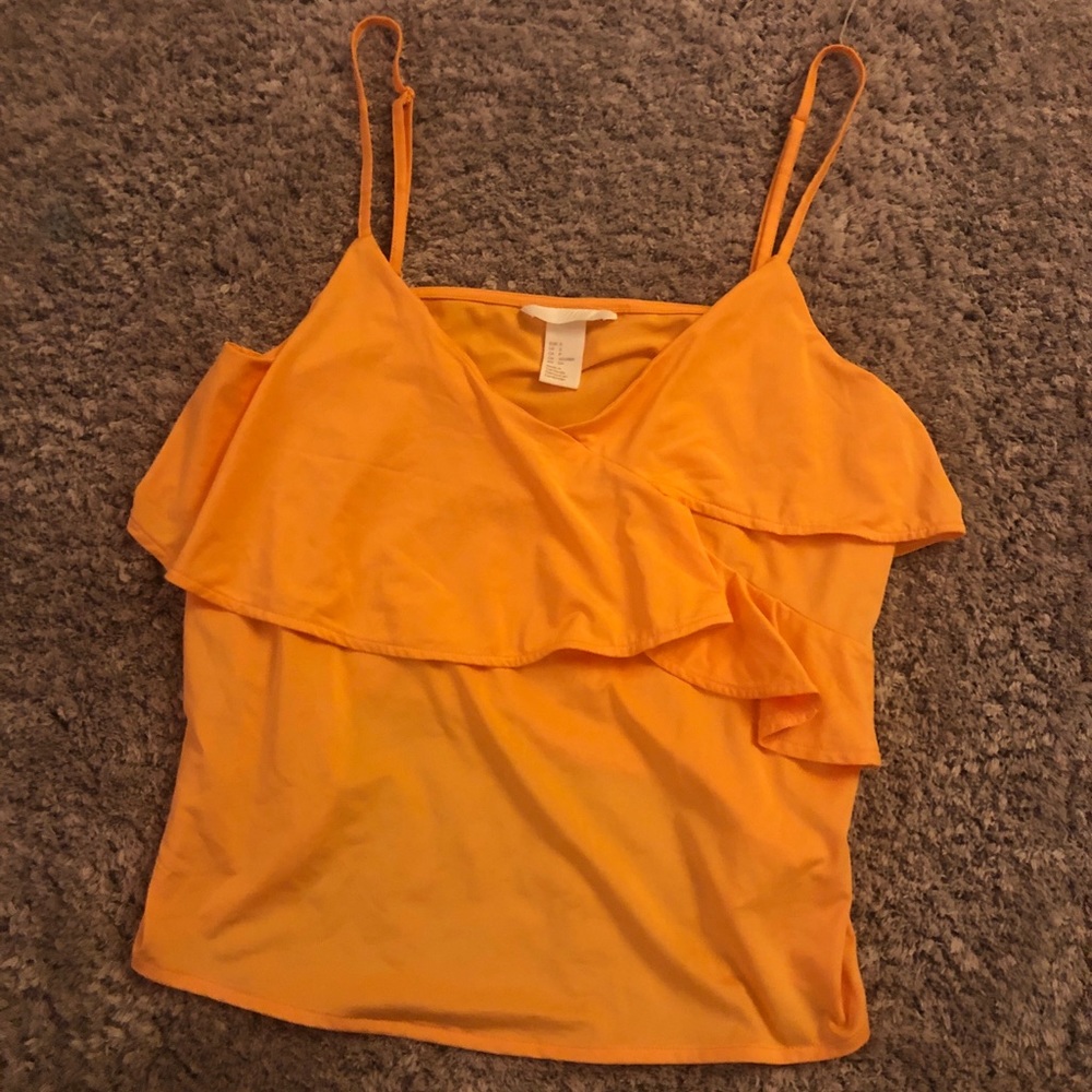 h&m golden yellow ruffle cami tank